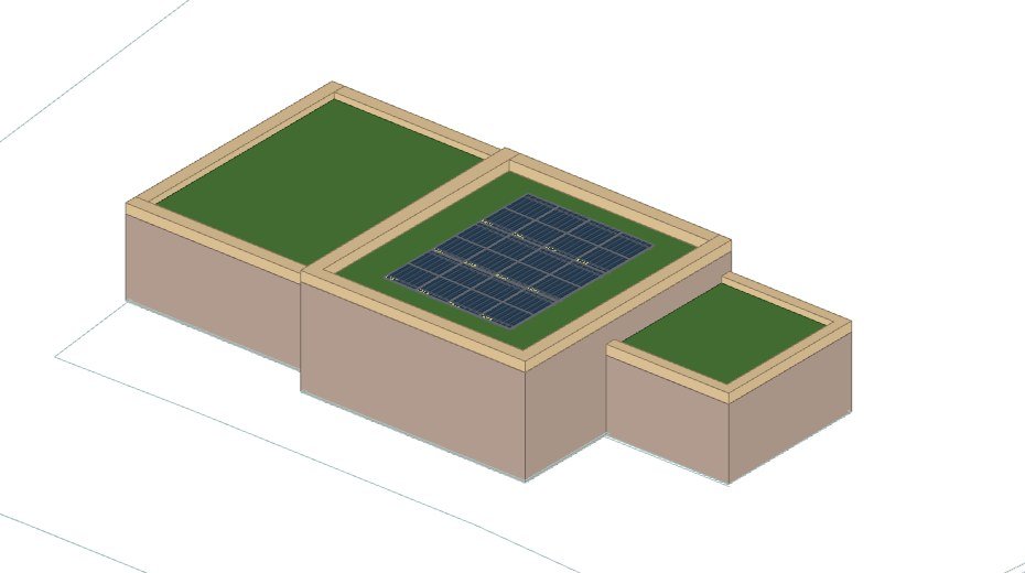 Modello 3D di un impianto fotovoltaico su copertura piana